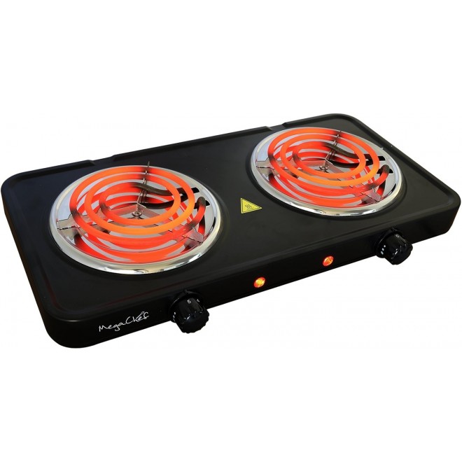 MegaChef Electric Easily Portable Ultra Lightweight Dual Coil Burner Cooktop Buffet Range in Matte Black