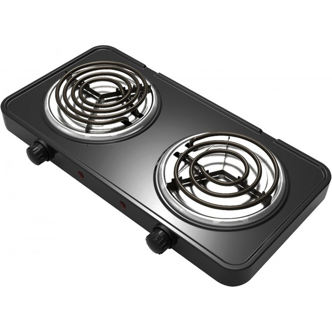 MegaChef Electric Easily Portable Ultra Lightweight Dual Coil Burner Cooktop Buffet Range in Matte Black