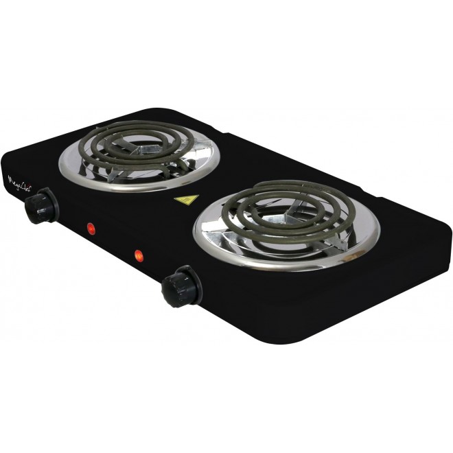 MegaChef Electric Easily Portable Ultra Lightweight Dual Coil Burner Cooktop Buffet Range in Matte Black