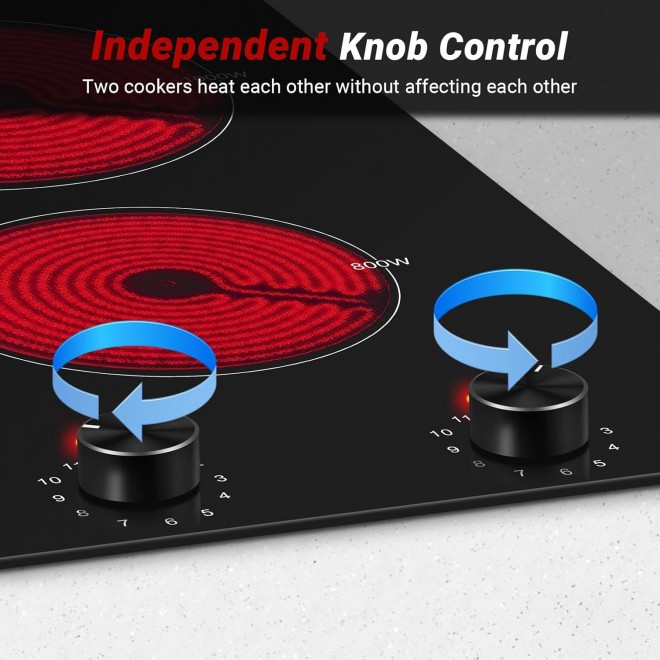 AMZCHEF 12Inch 2 Burner Electric Cooktop, 1800W/11Levels 2 Burners Stove Top With Knob Control Countertop & Built-in Radiant Electric Stove with Residual Heat Indicator