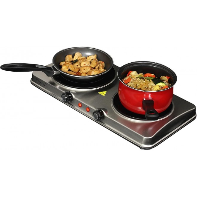 MegaChef Indoor and Outdoor Portable Electric Stove Portable Dual Vitro-Ceramic Infrared Cooktop