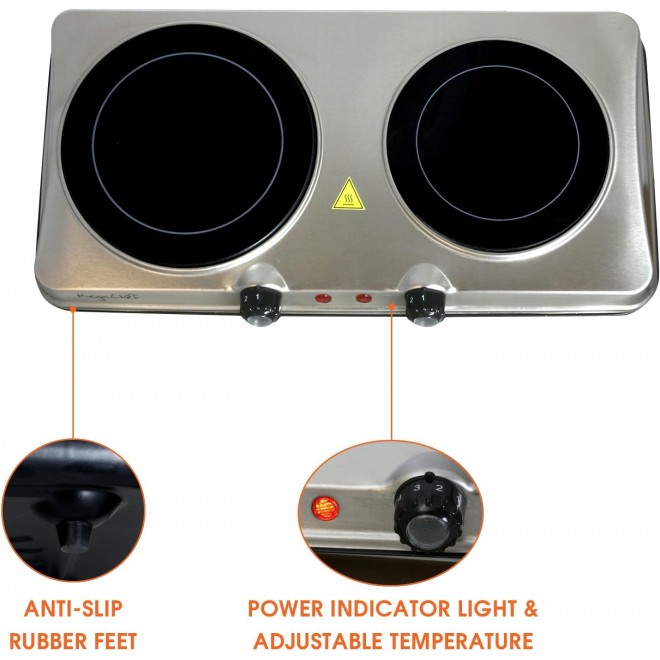 MegaChef Indoor and Outdoor Portable Electric Stove Portable Dual Vitro-Ceramic Infrared Cooktop