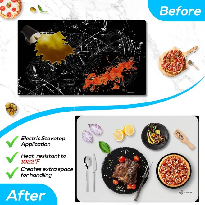 FLASLD Heat Resistant Stove Top Covers for Electric Stove, Fireproof & Waterproof Electric Stove Cover, Glass Stove Top Protector for Prevent Scratches, White-21×29.5 inch