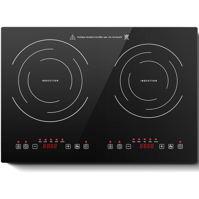 Induction Cooktop with 2 Burners, Horizontal Electric Stove, Built-In Induction Cooker, 1800W Sensor Touch Electric Cooktop, 18 Power Levels, Timer, Safety Lock, 120V, 20 Inch, ETL Certified