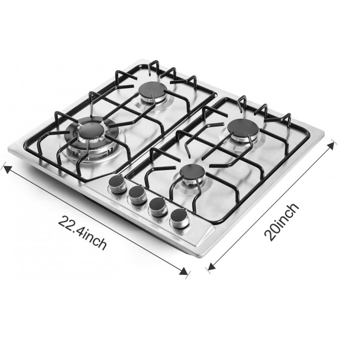 22″x20″ Built in Gas Cooktop 4 Burners Stainless Steel Stove with NG/LPG Conversion Kit Thermocouple Protection and Easy to Clean (20Wx22L)