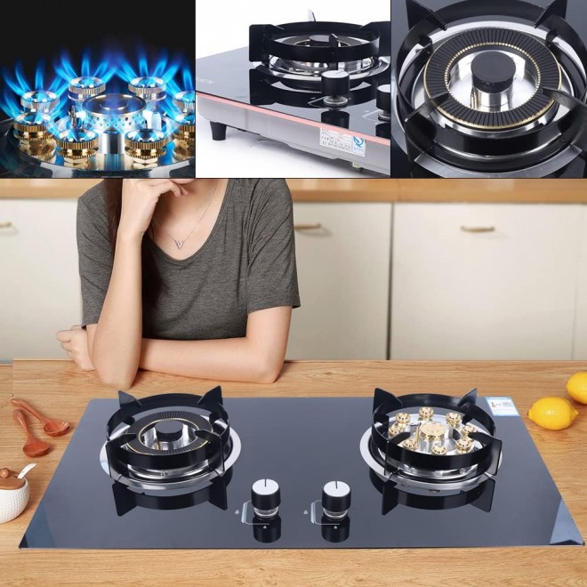 2 Burner Natural Gas Cooktop, Gas Cooktop Stove Top, Tempered Glass Burners Stove, Built-In Gas Stove with Anti-Tempering Protection for Apartment, Indoor (Not Included Gas Pipe)