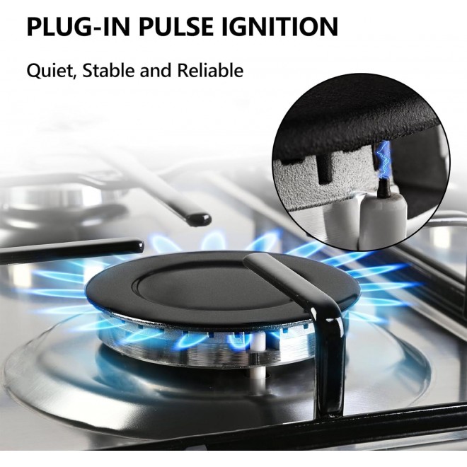 24in Gas Stove Cooktop, Drop-in 24inch Gas Stove Top 4 Burners, NG/LPG Convertible Neutral Gas Propane Cooktop Gas Hob with Thermocouple Protection