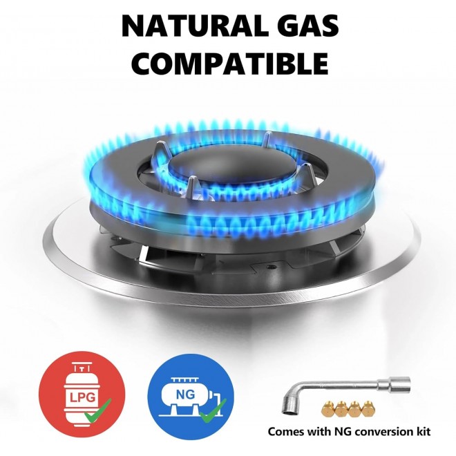 24in Gas Stove Cooktop, Drop-in 24inch Gas Stove Top 4 Burners, NG/LPG Convertible Neutral Gas Propane Cooktop Gas Hob with Thermocouple Protection