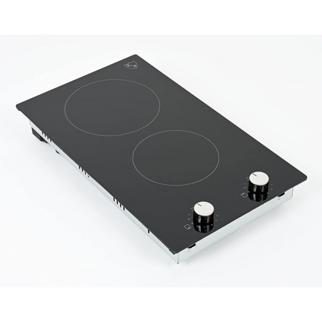 K&H 2 Burner Dual 12 Inch Built-in Electric Stove Top Radiant Ceramic Cooktop Knob Control 240V 3000W KCN-3002K