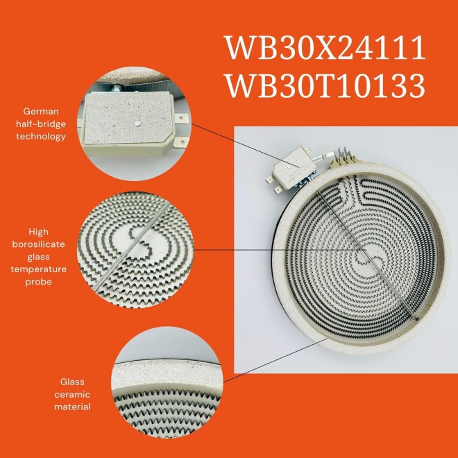 Upgraded WB30T10133 WB30X24111 9 Dual Range Radiant Element: Outperforms OEM, Enhanced Replacement For 4465256, AP5989975, PS11729126. For GE Electric Cooktops.