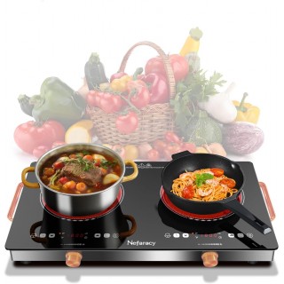 2 Burner Electric Cooktop 24 Inch Electric Stove, Nefaracy 2000W Portable Elecric Stove with Handle, 9 Power Settings, Senor Touch & Knob Control, Safety Lock, Timer, 110-120V Plug in