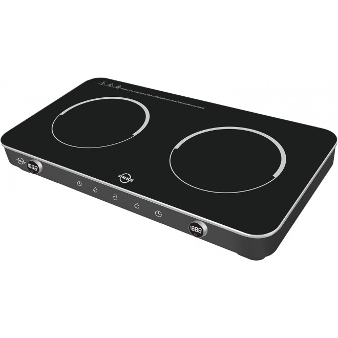 Double Induction Cooktop, 1800W Sensor Touch Electric Cooker Hot Plate, 6.7 Heating Coil,8 Power 8 Temperature Setting Countertop Burner with Timer-Proof Ceramic Glass Surface