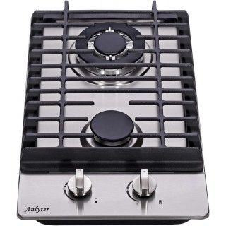 12 Inch Gas Cooktop, 2 Burners Built-in Gas Stovetop Stainless Steel Gas Stove Top LPG/NG Convertible Dual Fuel Sealed Gas Hob