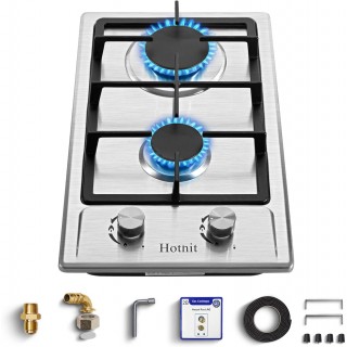 2 Burner Propane Gas Cooktop, 12 Inch LPG/NG Dual Fuel Built-in Gas Stove Top, Stainless Steel Electronic Ignition Gas Hob for Apartment, Outdoor, RVs(L12×W20)