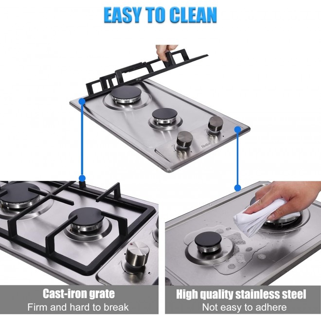 2 Burner Propane Gas Cooktop, 12 Inch LPG/NG Dual Fuel Built-in Gas Stove Top, Stainless Steel Electronic Ignition Gas Hob for Apartment, Outdoor, RVs(L12×W20)