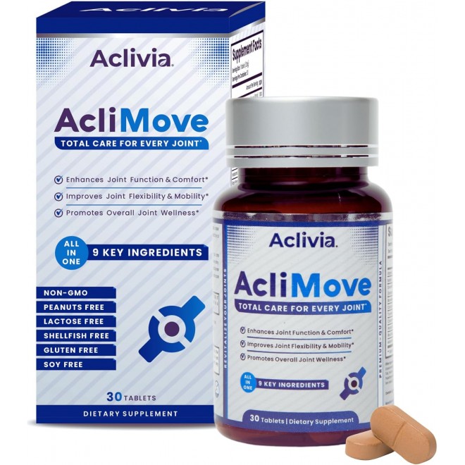 AcliMove – Joint Support Supplement for Mobility & Flexibility – Joint Supplement with Hyaluronic Acid, Collagen, Egg Shell Membrane, Calcium & Astaxanthin – Non-GMO, Gluten-Free (30 Tablets)