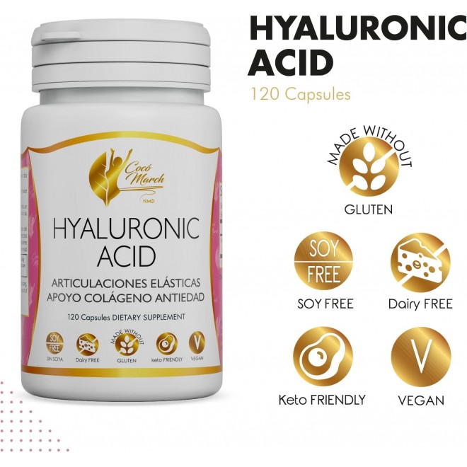 Coco March Hyaluronic Acid Low Molecular Weight for Collagen Production, Joint, Skin and Cell Health - Free from: Gluten, Soy, Dairy - Keto Friendly, Vegan 4 Month Supply 120 Servings