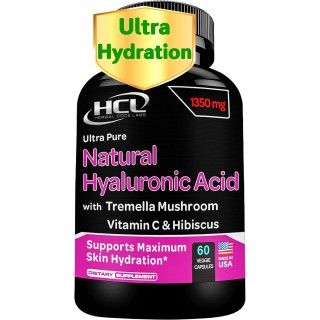 Natural Hyaluronic Acid Supplement 5X Stronger Hydration Pills from Pure Tremella Mushroom with Vitamin C & Hibiscus - Skin Supplement Anti Wrinkle Dietary Capsules - hair nails vitamins