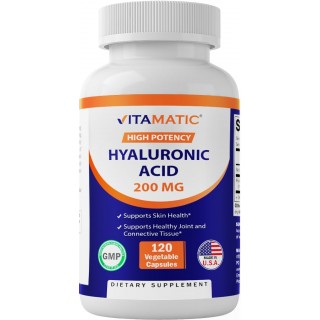 Vitamatic Hyaluronic Acid Supplements 200mg - Supports Healthy Connective Tissue and Joints - Promote Youthful Healthy Skin - 120 Capsules