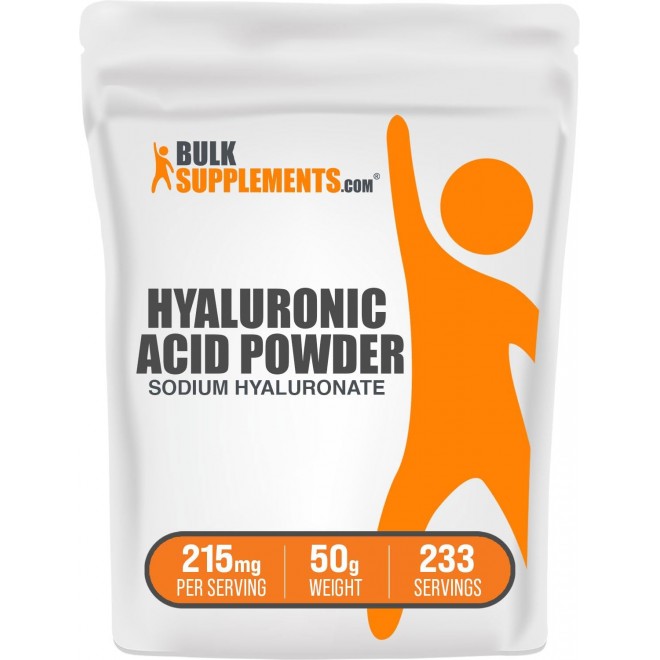 BulkSupplements.com Hyaluronic Acid Powder - Hyaluronic Acid Supplements, Hyaluronic Acid 215mg - Hyaluronic Acid Food Grade, Gluten Free - 215mg per Serving, 50g (1.8 oz) (Pack of 1)