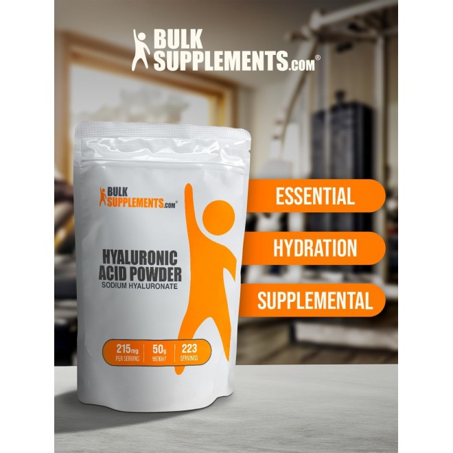 BulkSupplements.com Hyaluronic Acid Powder - Hyaluronic Acid Supplements, Hyaluronic Acid 215mg - Hyaluronic Acid Food Grade, Gluten Free - 215mg per Serving, 50g (1.8 oz) (Pack of 1)