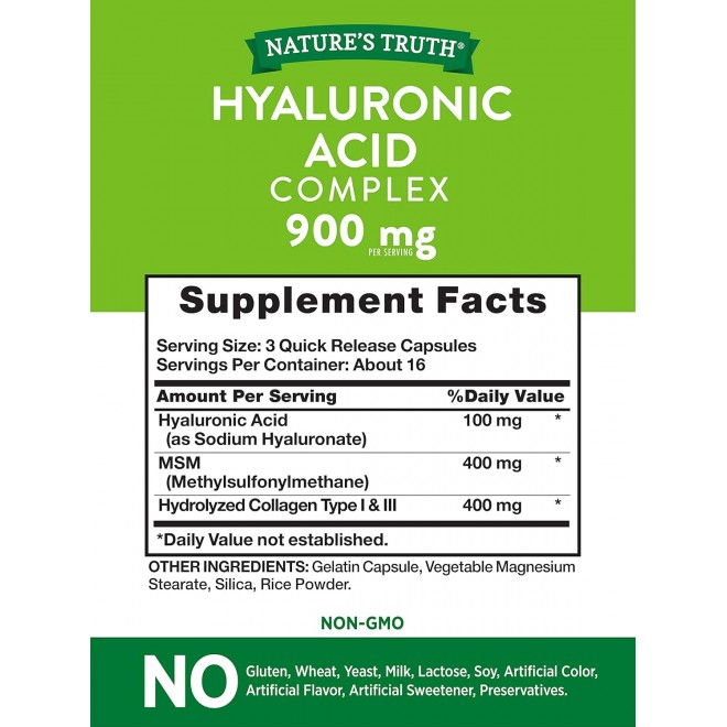 Nature's Truth Hyaluronic Acid 900 mg Capsules, 50 Count