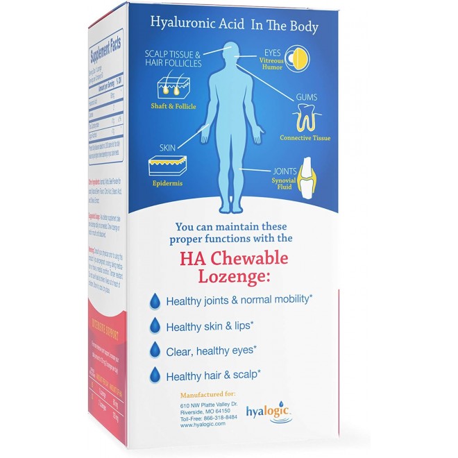 Hyalogic Hyaluronic Acid Chewables 60 count - Great Tasting Berry Flavored (120mg per 2 tablets) - Defy Aging Naturally - Sugar Free HA Supplement for Joint Support, Skincare & Eye Health