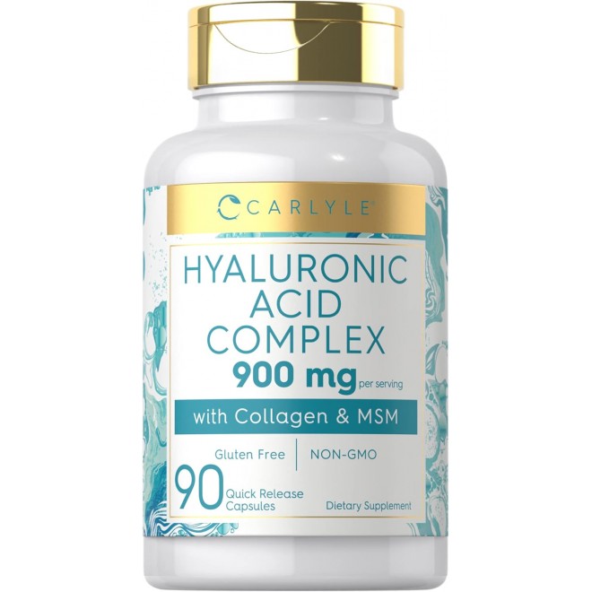 Carlyle Hyaluronic Acid with Collagen 900mg | 90 Capsules | with MSM | Hydrolyzed Collagen Complex | Non-GMO, Gluten Free Supplement