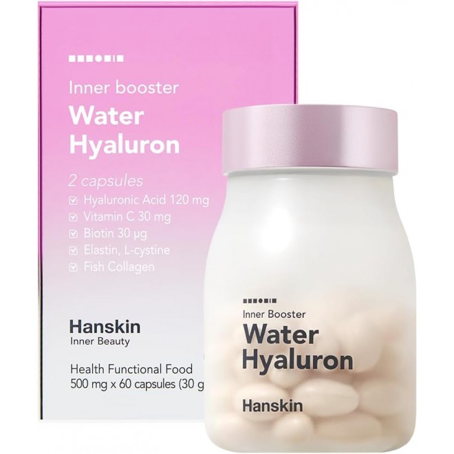 Hanskin Hyaluronic Acid Supplements for Hair, Skin, Wrinkles & Nails | L-Cysteine, Biotin, Vitamin C, Collagen | Nutritional Supplement for Healthy Skin & Joint Lubrication | 60 Capsules