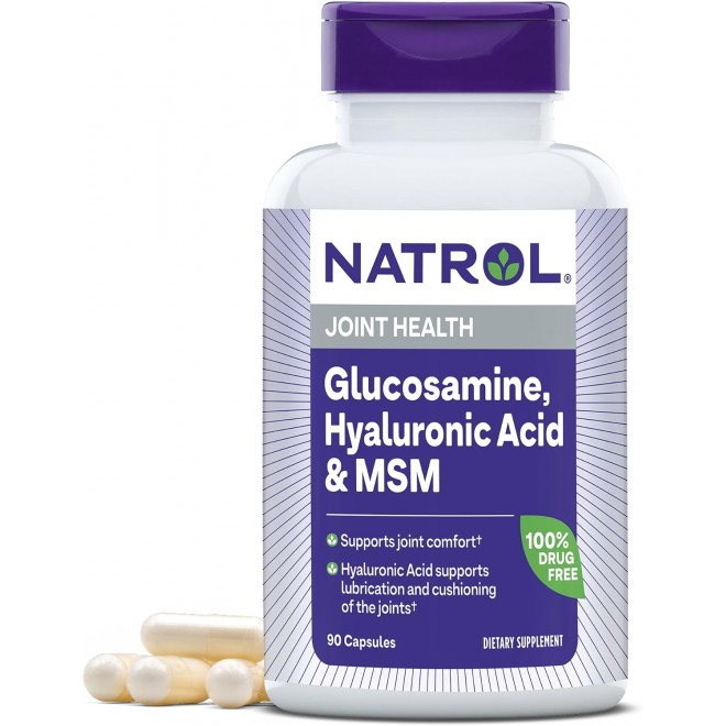 Natrol Vegetarian Hyaluronic Acid MSM and Glucosamine, 90 Capsules (Pack of 2)