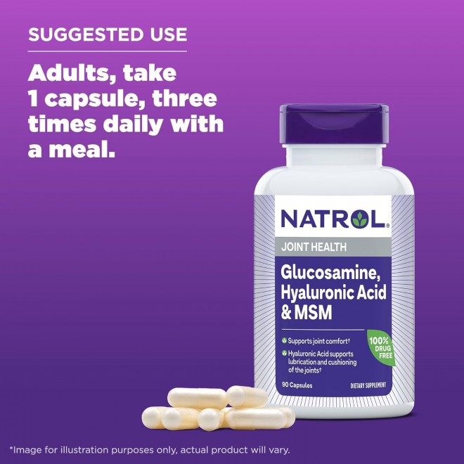 Natrol Vegetarian Hyaluronic Acid MSM and Glucosamine, 90 Capsules (Pack of 2)