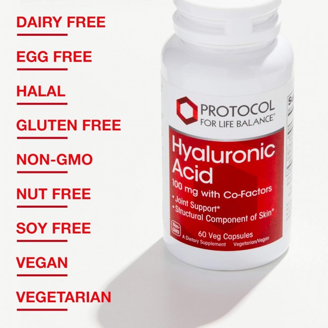 Protocol Hyaluronic Acid - 100mg Hyaluronic Acid - Skin & Joint Support* - Eye Support Supplement* - Joint Support Supplement* - Non-GMO & Kosher - 60 Veg Caps