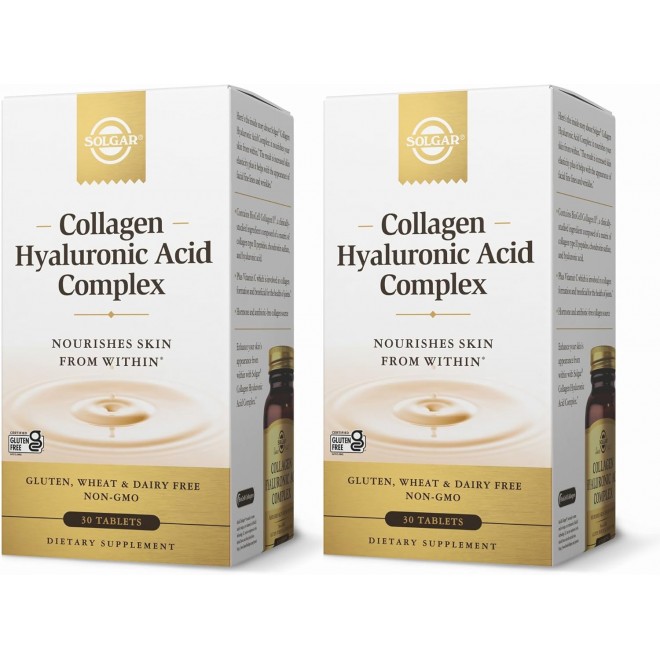 SOLGAR Collagen Hyaluronic Acid Complex - 30 Tablets, Pack of 2 - Non-GMO, Gluten Free, Dairy Free - 60 Total Servings