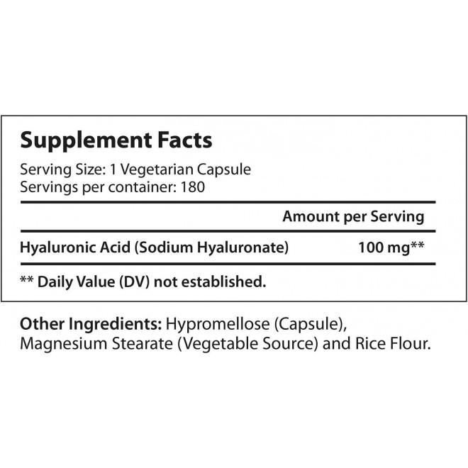 Hyaluronic Harmony: 100mg HA, 180 Vegetarian Capsules for Optimal Knee & Joint Care, Enhanced Skin Elasticity, and Youthful Glow