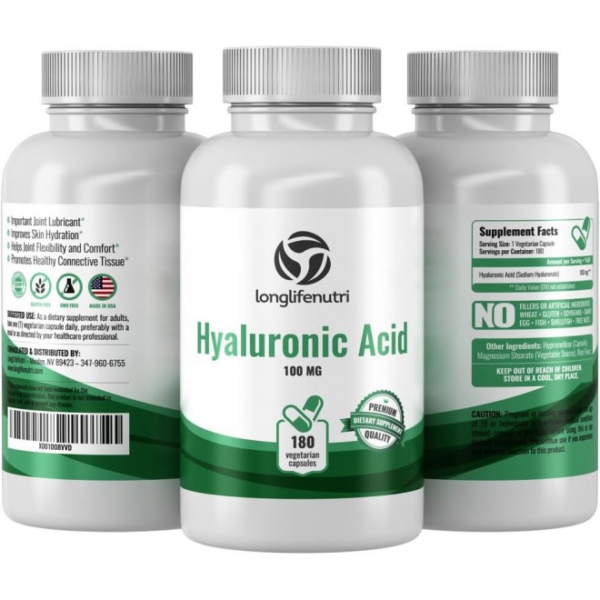 Hyaluronic Harmony: 100mg HA, 180 Vegetarian Capsules for Optimal Knee & Joint Care, Enhanced Skin Elasticity, and Youthful Glow