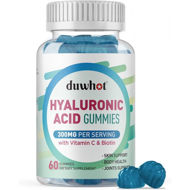 Hyaluronic Acid Gummies, Hyaluronic Acid Supplements for Glowing Skin, Joints & Eyes, Hyaluronic Acid with Vitamin C & Biotin 5000mcg for Collagen Production, 60 Chews