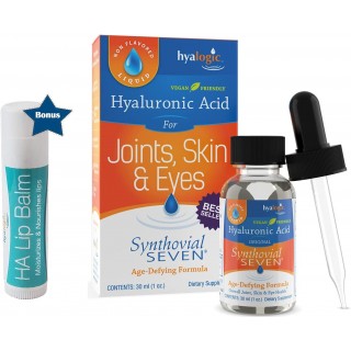 Hyalogic Liquid Synthovial Seven - Oral Hyaluronic Acid Supplement 1oz with Bonus Lip Balm HA Stick - Skin, Body and Lip Hydration