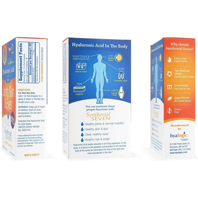 Hyalogic Liquid Synthovial Seven - Oral Hyaluronic Acid Supplement 1oz with Bonus Lip Balm HA Stick - Skin, Body and Lip Hydration