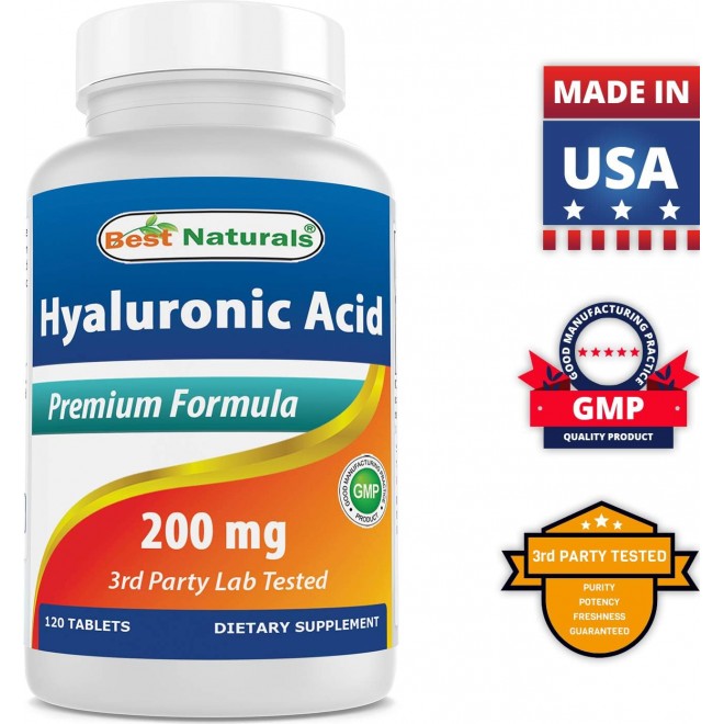 Best Naturals Hyaluronic Acid 200 mg 120 Tablets (Non-GMO, Gluten Free) - Promotes Youthful Healthy Skin & Healthy Joint Function (120 Count (Pack of 1))