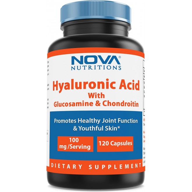 Nova Nutritions Hyaluronic Acid 100mg/serving - Promotes Youthful Skin & Healthy Joint Function 120 Capsules