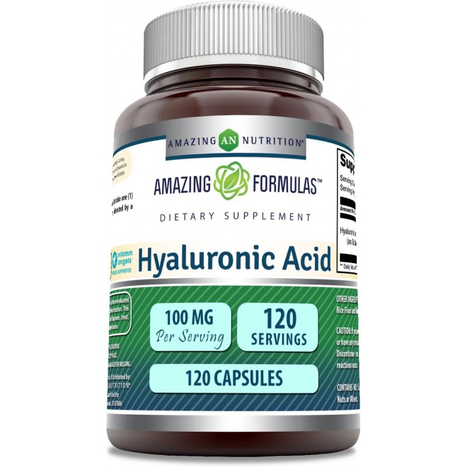 Amazing Formulas Hyaluronic Acid 100 Mg Capsules Supplement | Non-GMO | Gluten Free | Made in USA (1 Pack, 120 Count)