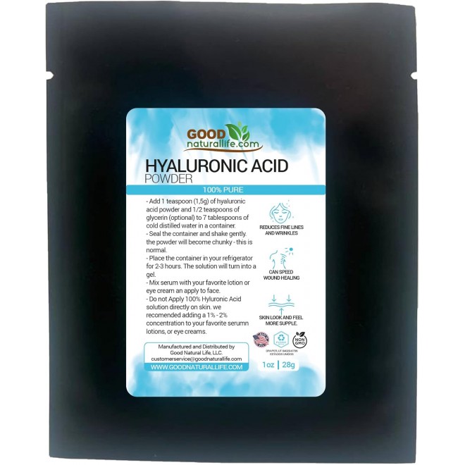 hipamus Good Natural Life - Hyaluronic Acid Water Soluble, Fine Powder - Hyaluronic Acid Supplements - High Molecular Weight - Anti Aging - Reduces fine Lines and Wrinkles (1 oz)