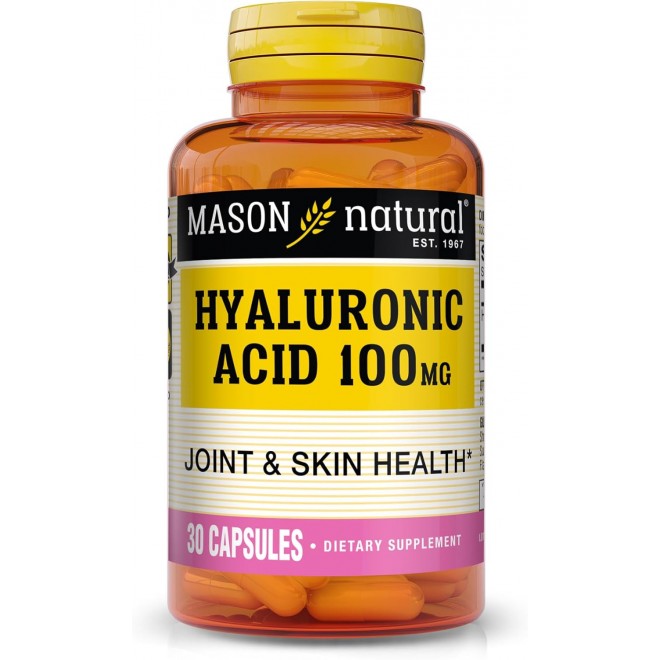 MASON NATURAL Hyaluronic Acid 100 mg - Healthier Hair, Strong Nails and Hydrated Skin, Anti Aging Formula, 30 Capsules