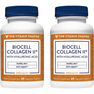 Vitamin Shoppe Biocell Collagen II with Hyaluronic Acid 1000mg, Supports Skin and Joint Health, Promotes Joint Comfort and Stimulates Cartilage Producing Cells (60 Vegetable Capsules) (2 Pack)