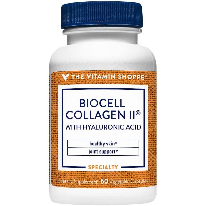 Vitamin Shoppe Biocell Collagen II with Hyaluronic Acid 1000mg, Supports Skin and Joint Health, Promotes Joint Comfort and Stimulates Cartilage Producing Cells (60 Vegetable Capsules) (2 Pack)