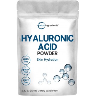 Micro Ingredients Hyaluronic Acid Serum Powder, 100 Grams | Low Molecular Weight, Cosmetics Grade | Skin Hydration and Moisture Support Supplements | Vegan, Water Soluble (Within 2 Hours)