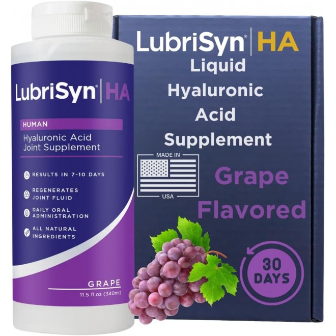 LubriSynHA Joint Supplement, Grape Flavor, 11.5oz – All-Natural, High-Molecular Weight Hyaluronic Acid - Joint Support for Women & Men – Promotes Healthy Joint Function, Made in USA, 100% Vegan