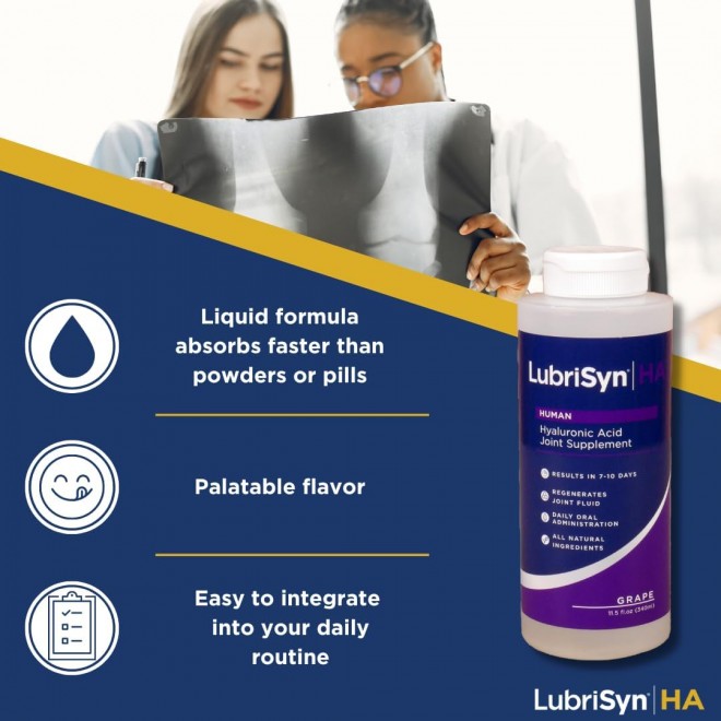 LubriSynHA Joint Supplement, Grape Flavor, 11.5oz – All-Natural, High-Molecular Weight Hyaluronic Acid - Joint Support for Women & Men – Promotes Healthy Joint Function, Made in USA, 100% Vegan