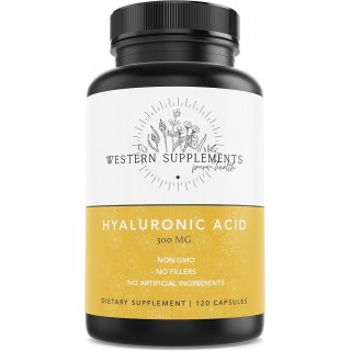 Western Supplements 300mg Pure Hyaluronic Acid Supplement with Vitamin C - 1 Capsule Serving – 3 Month Supply, Supports Healthy Skin, Anti-Aging, Beauty, Hydration, Joints