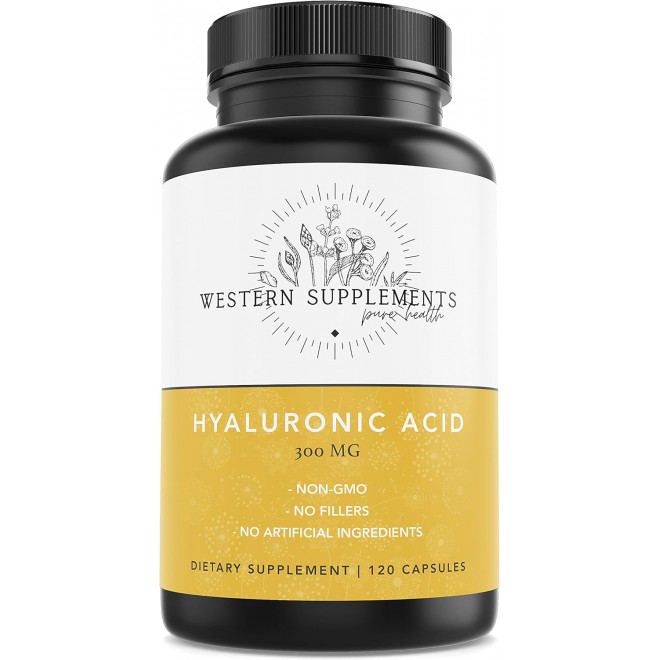 Western Supplements 300mg Pure Hyaluronic Acid Supplement with Vitamin C - 1 Capsule Serving – 3 Month Supply, Supports Healthy Skin, Anti-Aging, Beauty, Hydration, Joints